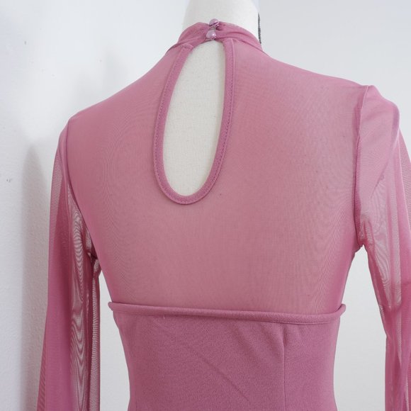 Iris Mauve Pink Sheer Mock Neck Long Sleeve Corset Lace Up SZ S Sexy Y2K Dress - Picture 13 of 14
